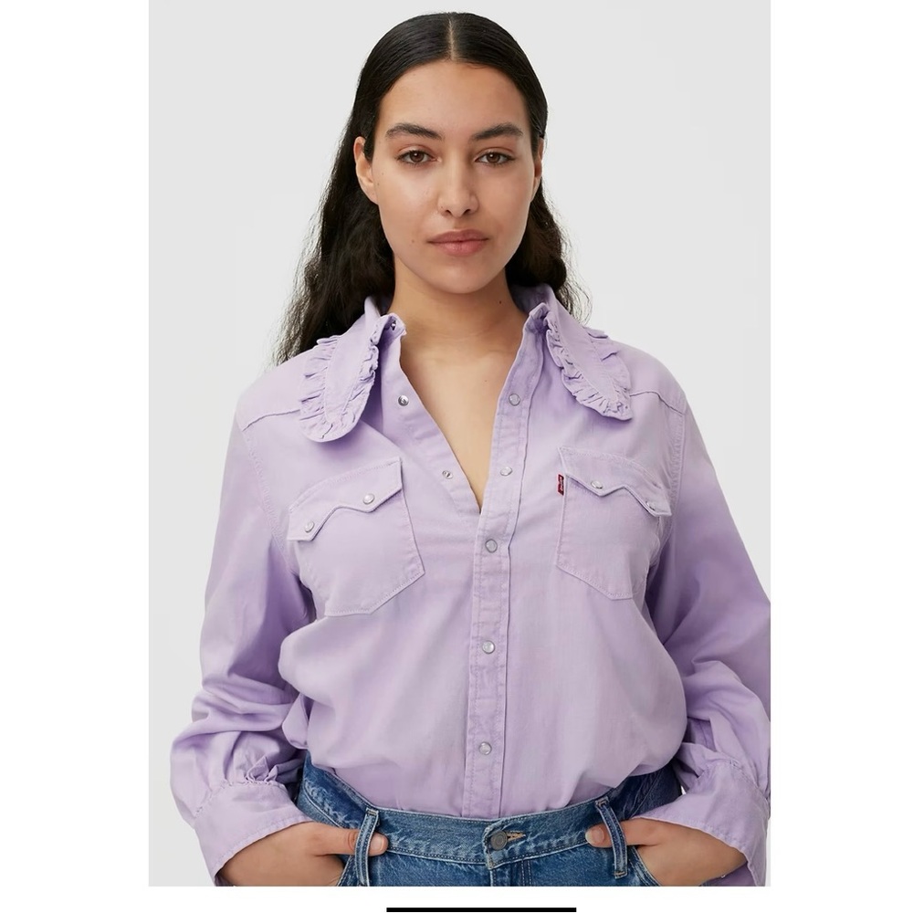 EUC Ganni X Levi's Western Shirt. Size XL. Purple, 100% cotton, off-white snaps